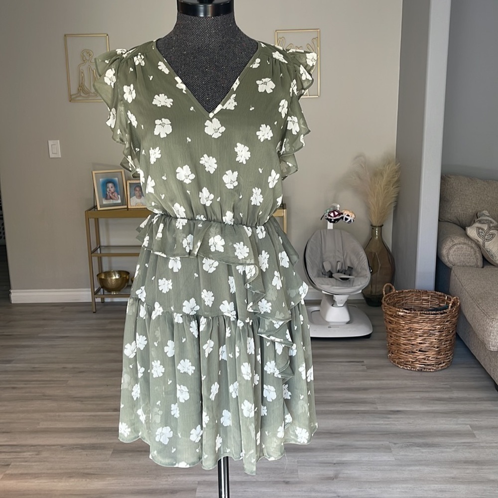 Simply Vera Wang Green Floral Dress Size XS